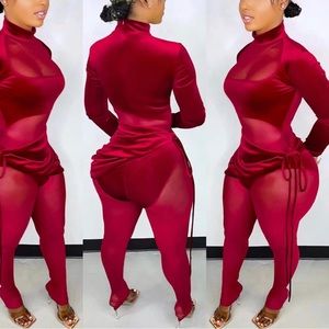 LaQuan Smith Inspired Velvet Mesh Jumpsuit - Red - Valentine’s Outfit - Sexy